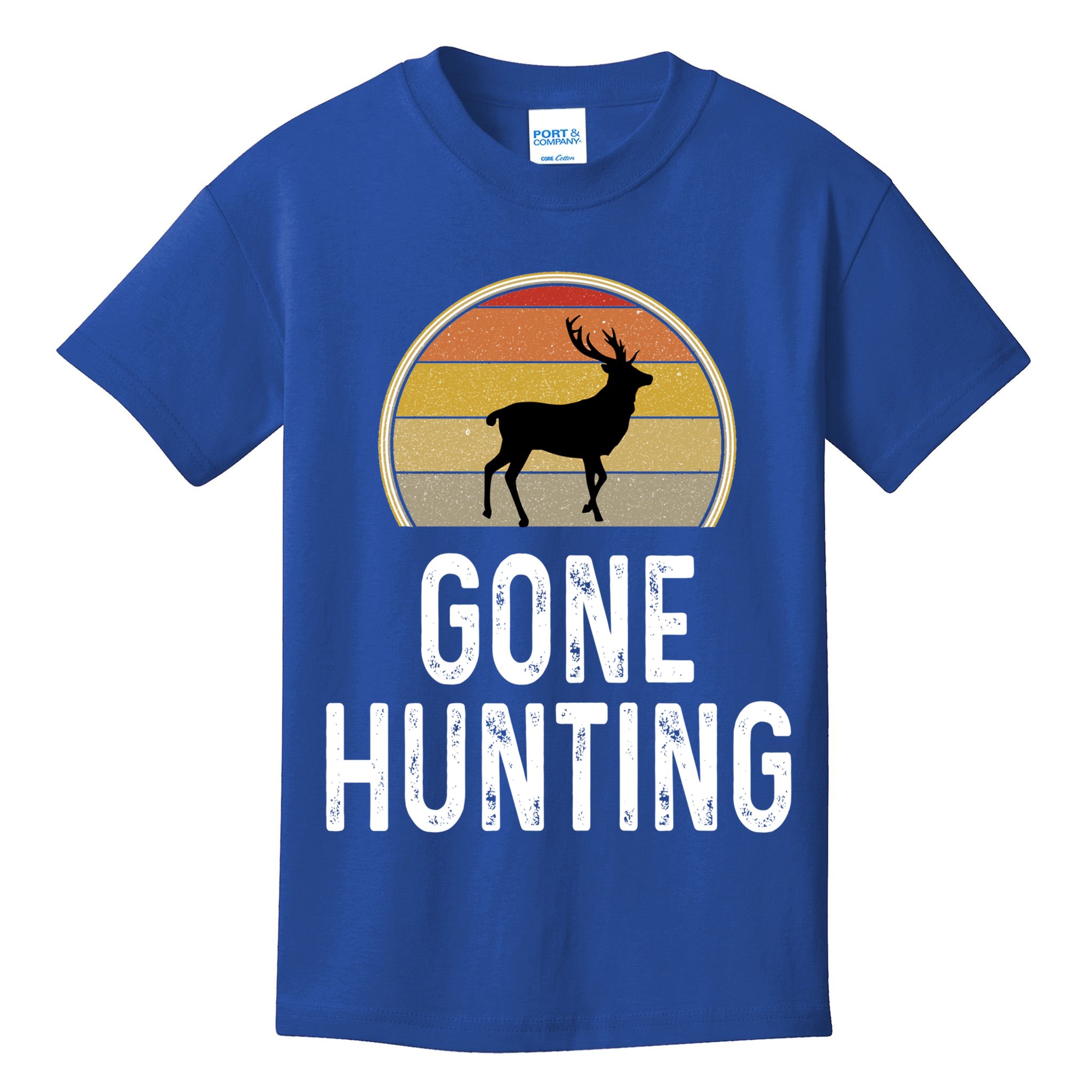 Elk Hunter Funny Gift Funny Elk Hunting Gift Gone Hunting Retro Funny Gift Kids T-Shirt