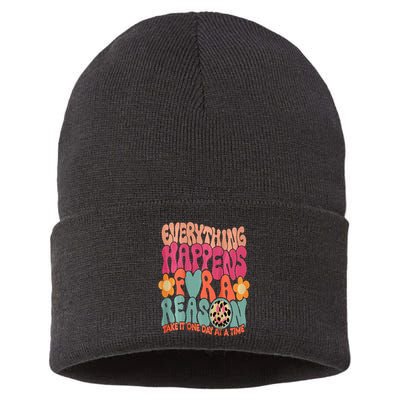Everything Happens For A Reason Take It One Day (On Back) Sustainable Knit Beanie