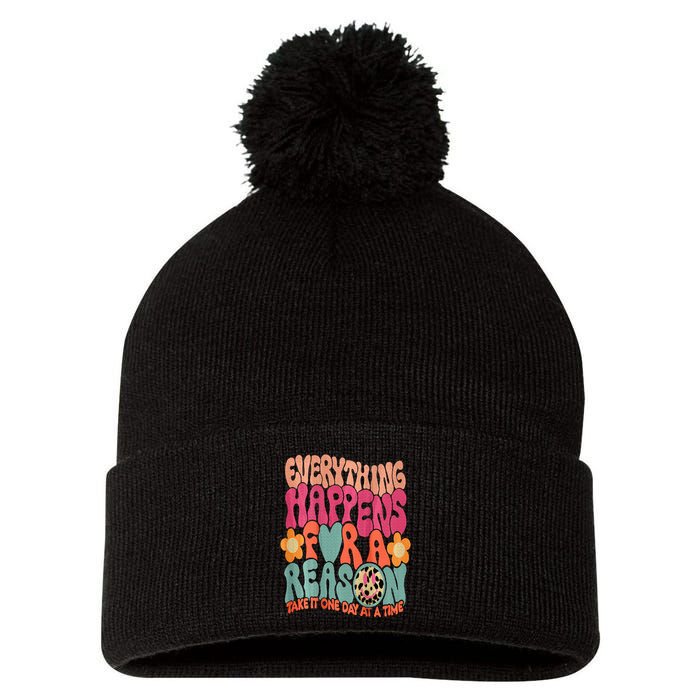 Everything Happens For A Reason Take It One Day (On Back) Pom Pom 12in Knit Beanie