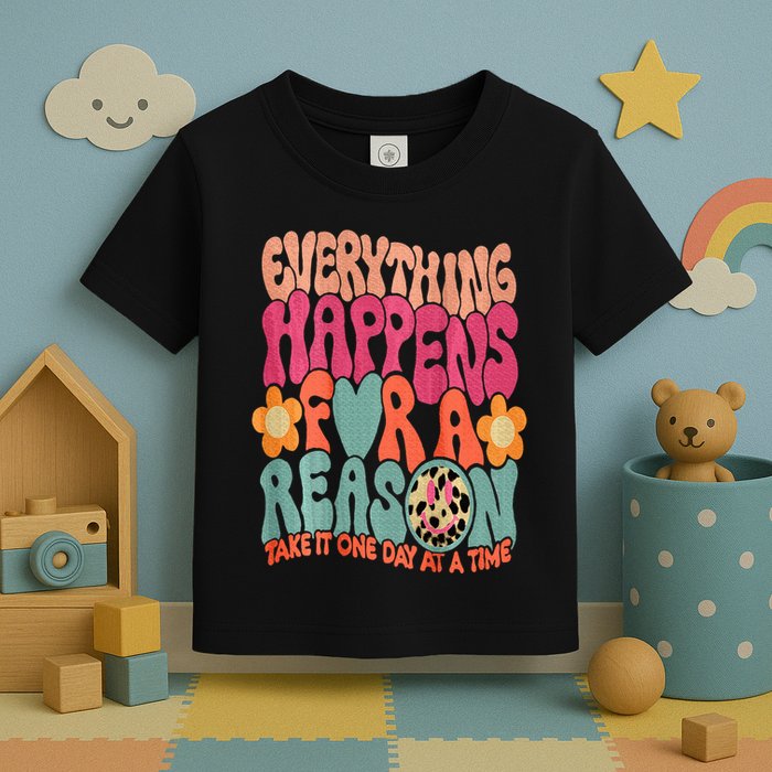 Everything Happens For A Reason Take It One Day (On Back) Toddler T-Shirt
