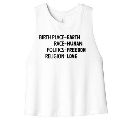 Earth Hu Freedom Love Equality Gift Women's Racerback Cropped Tank