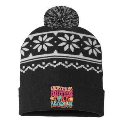 Everything Happens For A Reason Take It One Day USA-Made Snowflake Beanie