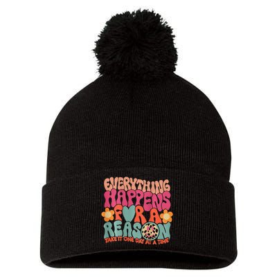 Everything Happens For A Reason Take It One Day Pom Pom 12in Knit Beanie