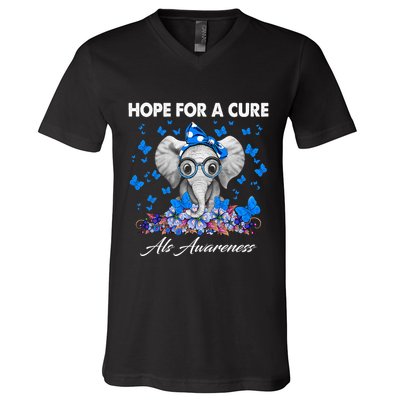 Elephant Hope For a Cure Als Awareness V-Neck T-Shirt