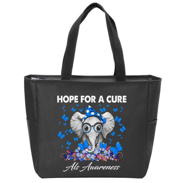 Elephant Hope For a Cure Als Awareness Zip Tote Bag