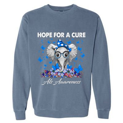 Elephant Hope For a Cure Als Awareness Garment-Dyed Sweatshirt