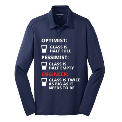 Engineer Half Full Glass Funny Engineering Joke Silk Touch Performance Long Sleeve Polo