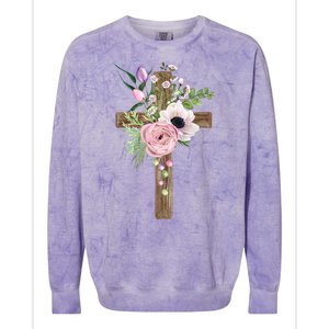 Easter Holiday Floral Cross Colorblast Crewneck Sweatshirt