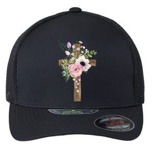 Easter Holiday Floral Cross Flexfit Unipanel Trucker Cap