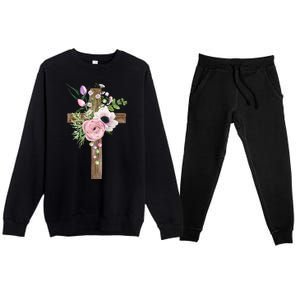 Easter Holiday Floral Cross Premium Crewneck Sweatsuit Set