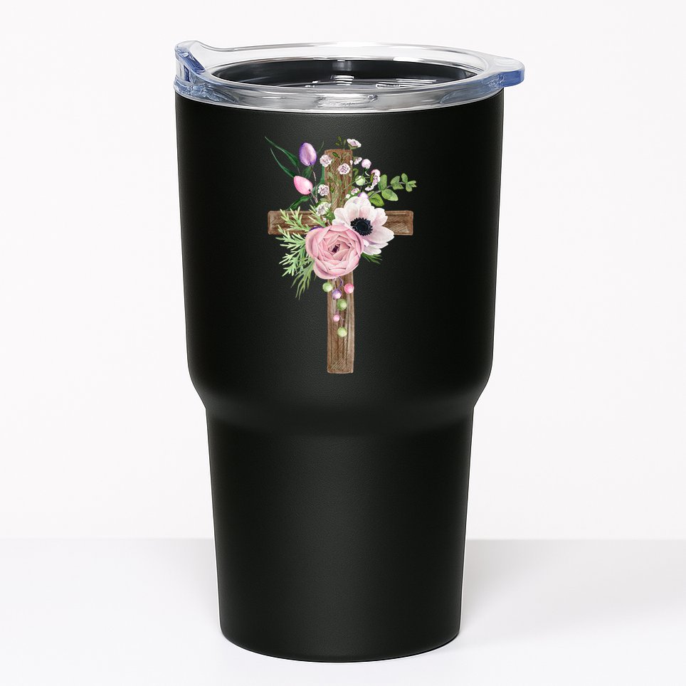 Easter Holiday Floral Cross Tumbler