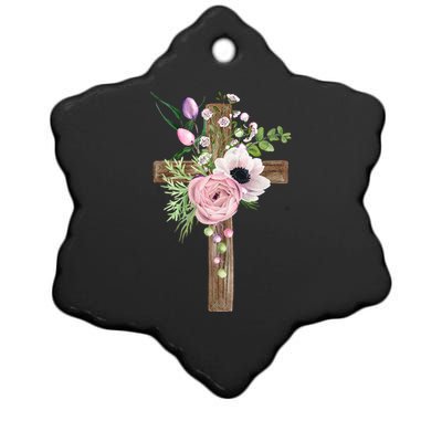 Easter Holiday Floral Cross Ceramic Star Ornament