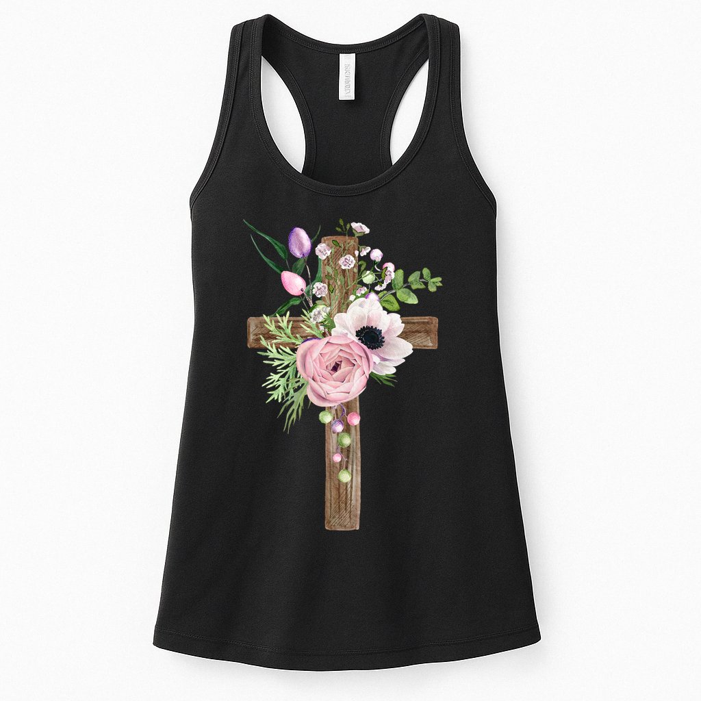 Easter Holiday Floral Cross Womens Tank Top
