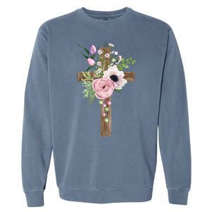 Easter Holiday Floral Cross Garment-Dyed Sweatshirt