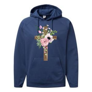 Easter Holiday Floral Cross Performance Fleece Hoodie