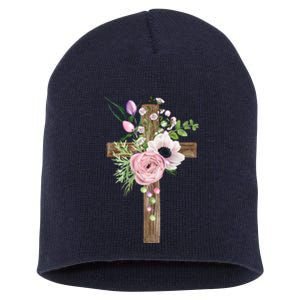 Easter Holiday Floral Cross Short Acrylic Beanie