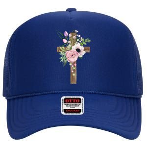 Easter Holiday Floral Cross High Crown Mesh Back Trucker Hat