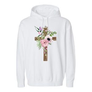 Easter Holiday Floral Cross Garment-Dyed Fleece Hoodie