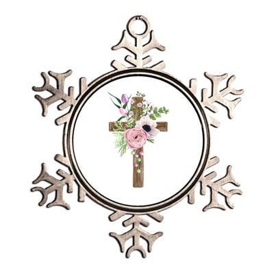 Easter Holiday Floral Cross Metallic Star Ornament