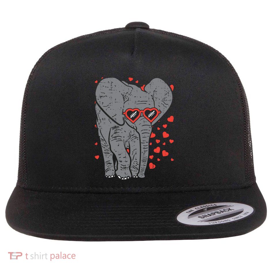 Elephant Heart Glasses Cute Valentines Day Animal Lover Gift Cool Gift Flatbill Hat