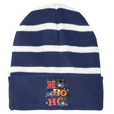 Eeyore Ho Ho Ho Cute Christmas Cute Lover Santa Claus Striped Beanie with Solid Band