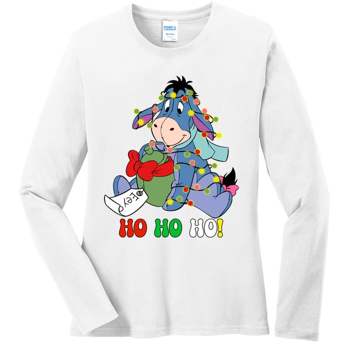 Eeyore Ho Ho Ho Cute Eeyore Merry Christmas Ladies Long Sleeve Shirt