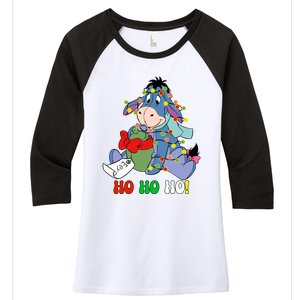 Eeyore Ho Ho Ho Cute Eeyore Merry Christmas Women's Tri-Blend 3/4-Sleeve Raglan Shirt