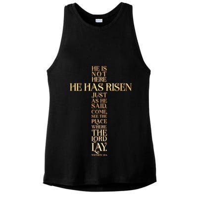 Easter He Has Risen Scripture Cross Matthew 28 6 Ladies PosiCharge Tri-Blend Wicking Tank