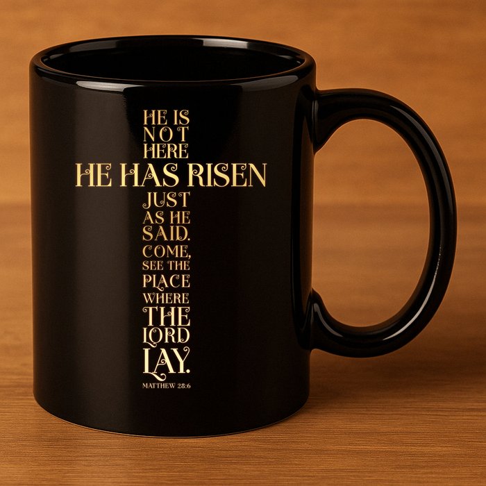 Easter He Has Risen Scripture Cross Matthew 28 6 11oz C Handle Ceramic Mug