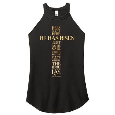 Easter He Has Risen Scripture Cross Matthew 28 6 Women's Perfect Tri Rocker Tank