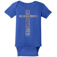 Easter He Has Risen Scripture Cross Matthew 28 6 Baby Bodysuit