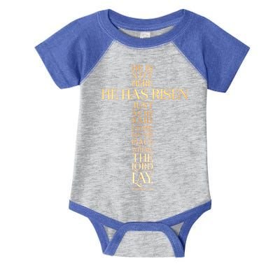 Easter He Has Risen Scripture Cross Matthew 28 6 Infant Baby Jersey Bodysuit