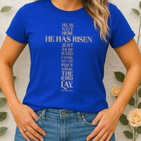 Easter He Has Risen Scripture Cross Matthew 28 6 Womens T-Shirt