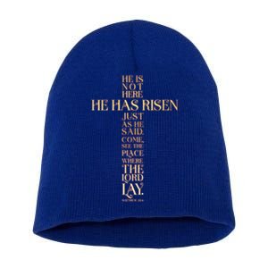 Easter He Has Risen Scripture Cross Matthew 28 6 Short Acrylic Beanie