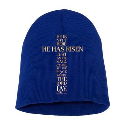 Easter He Has Risen Scripture Cross Matthew 28 6 Short Acrylic Beanie