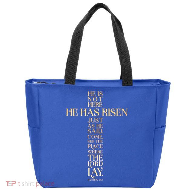 Easter He Has Risen Scripture Cross Matthew 28 6 Zip Tote Bag