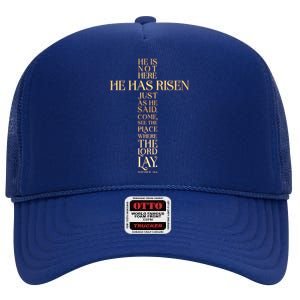 Easter He Has Risen Scripture Cross Matthew 28 6 High Crown Mesh Back Trucker Hat