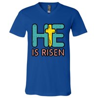 Easter He Is Risen Jesus Resurrection Christian Gift V-Neck T-Shirt