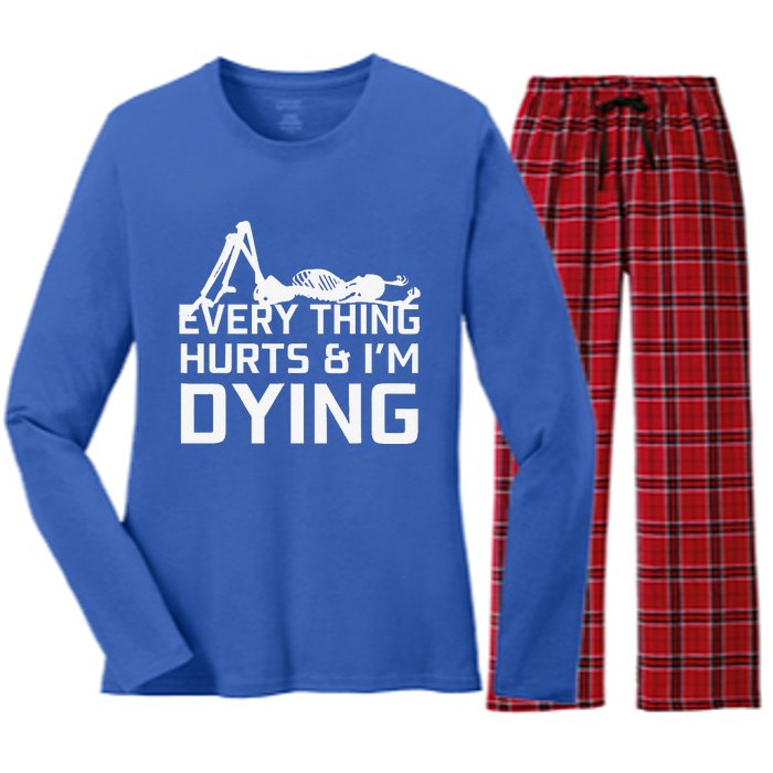 Everything Hurts & Im Dying Workout Funny Skeleton Women's Long Sleeve Flannel Pajama Set 