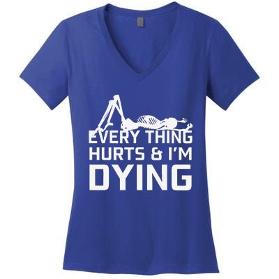 Everything Hurts & Im Dying Workout Funny Skeleton Women's V-Neck T-Shirt