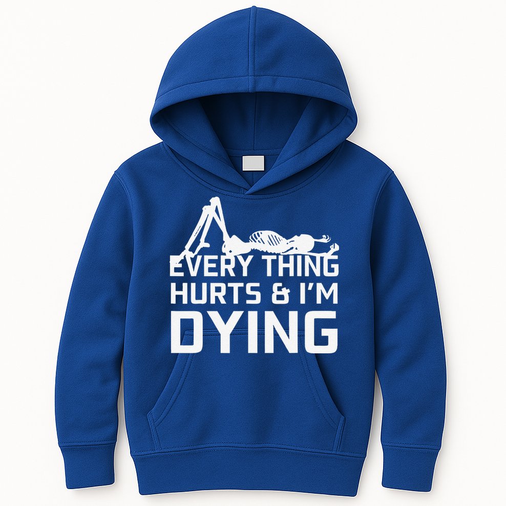 Everything Hurts & Im Dying Workout Funny Skeleton Kids Hoodie