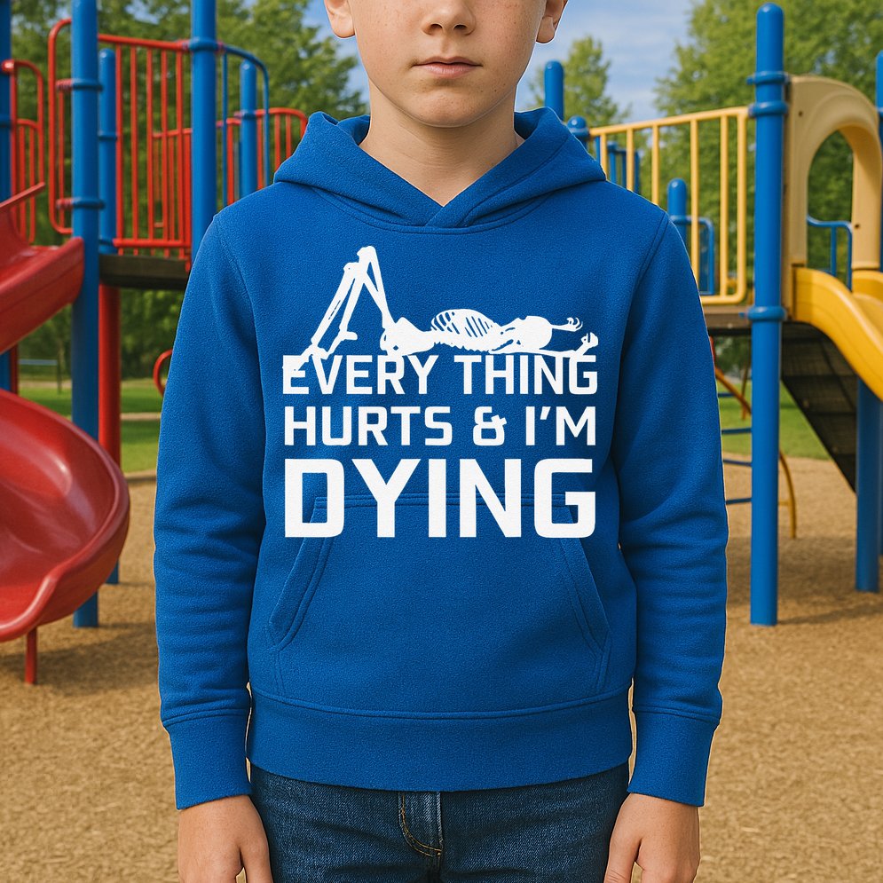Everything Hurts & Im Dying Workout Funny Skeleton Kids Hoodie