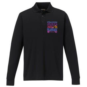 Everything Hurts IM Hungry Funny Workout Performance Long Sleeve Polo