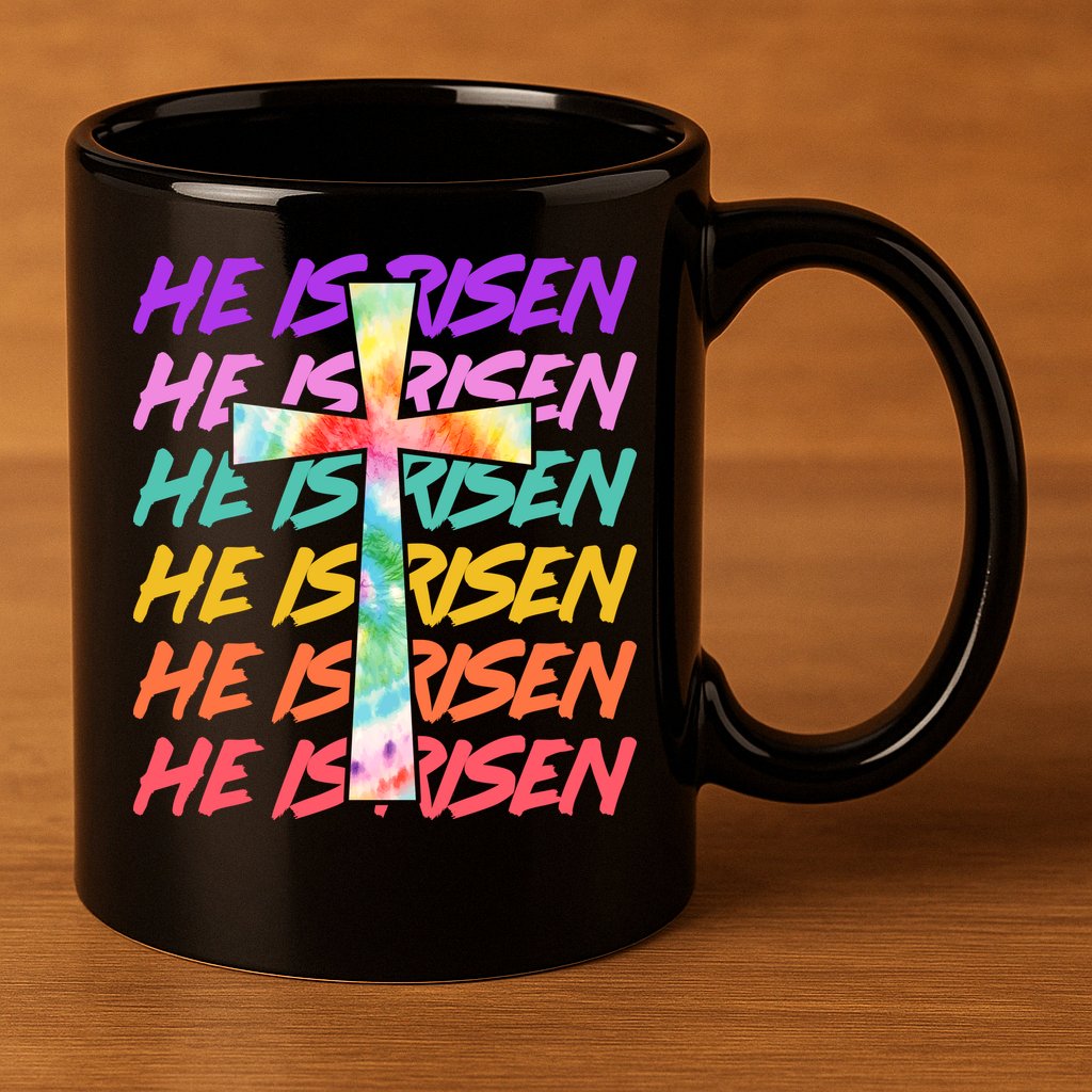 Easter He Is Risen Tie Dye Cross 11oz C Handle Ceramic Mug