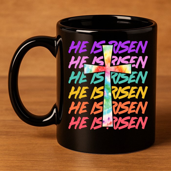 Easter He Is Risen Tie Dye Cross 11oz C Handle Ceramic Mug