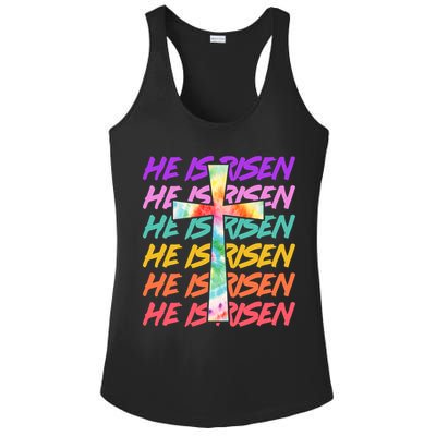 Easter He Is Risen Tie Dye Cross Ladies PosiCharge Competitor Racerback Tank