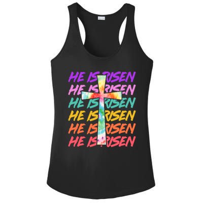 Easter He Is Risen Tie Dye Cross Ladies PosiCharge Competitor Racerback Tank