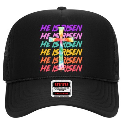 Easter He Is Risen Tie Dye Cross Trucker Hat