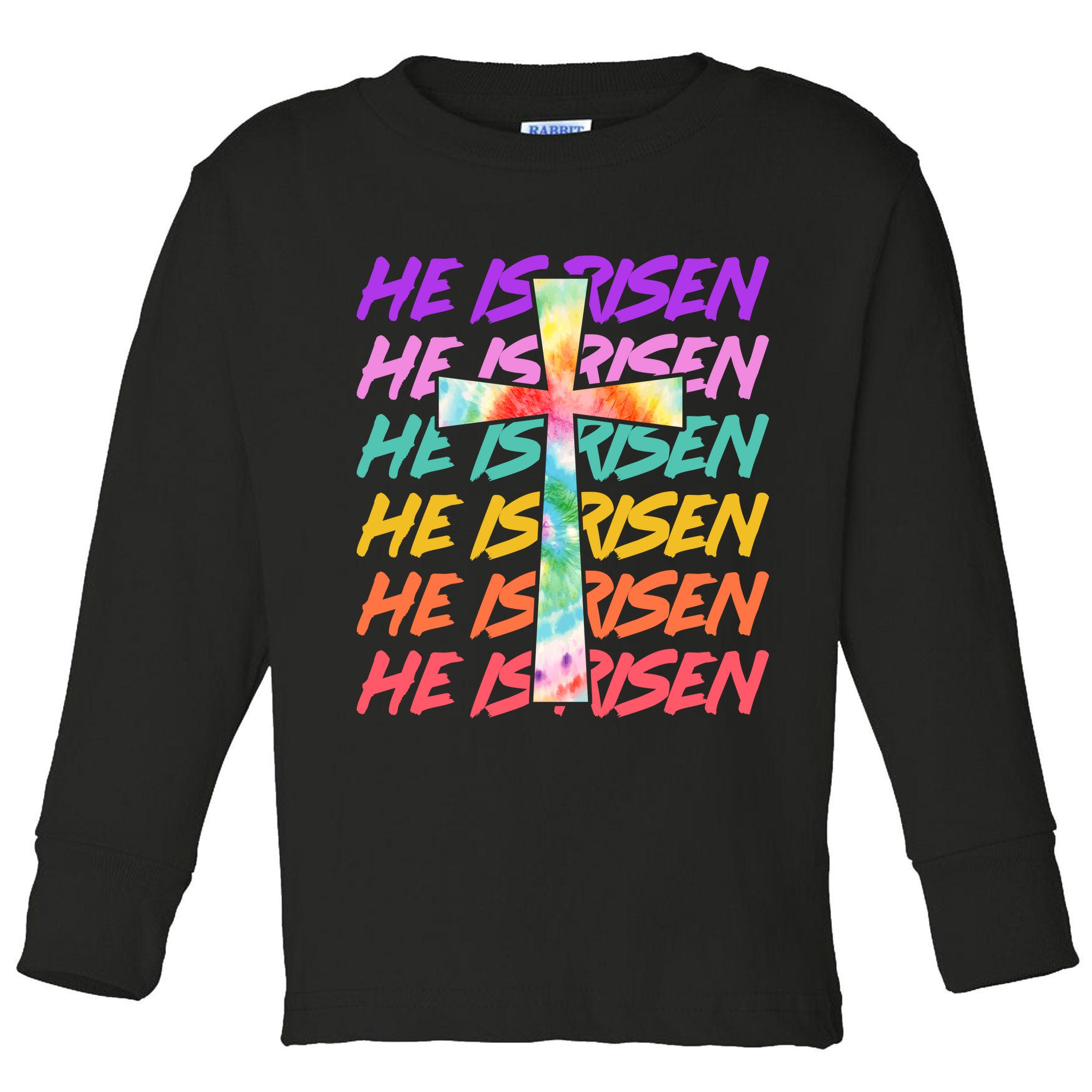 Easter He Is Risen Tie Dye Cross Toddler Long Sleeve Shirt