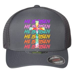 Easter He Is Risen Tie Dye Cross Flexfit Unipanel Trucker Cap